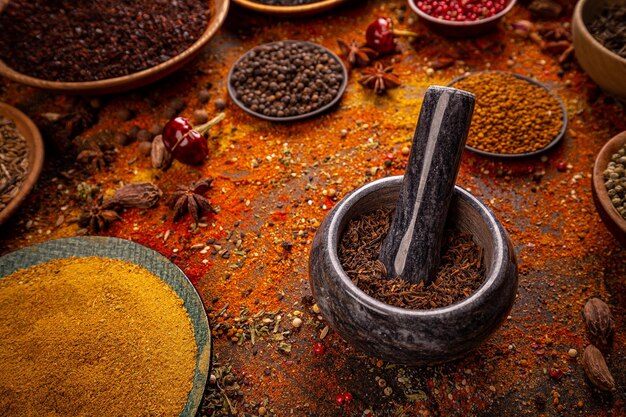 Photo assorted ground spices