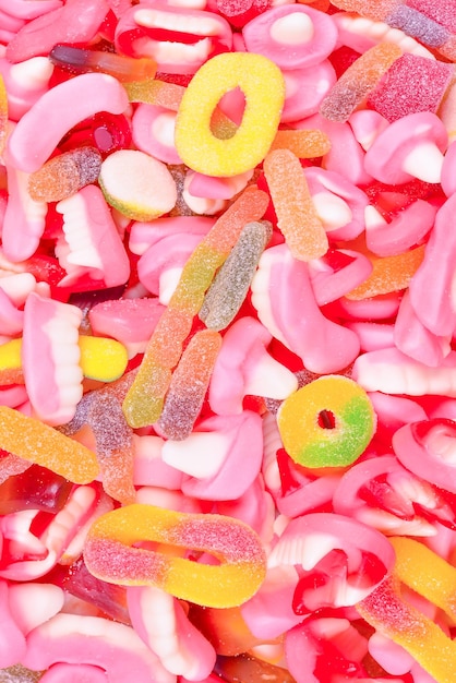 Assorted gummy candies Top view Jelly  sweets