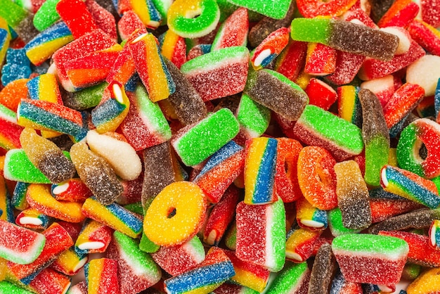 Фото Ассорти мармеладных конфет вид сверху желейные конфеты