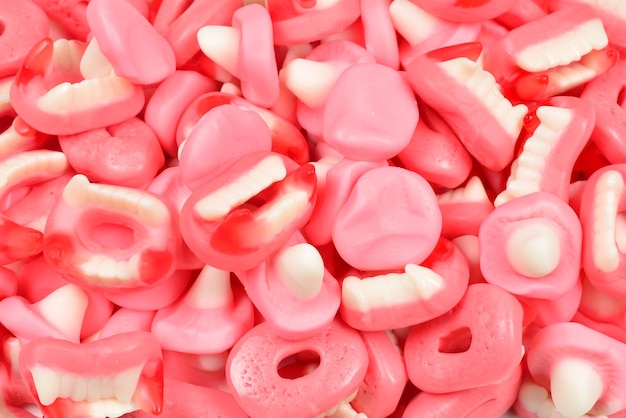 Assorted gummy candies Top view Jelly sweets