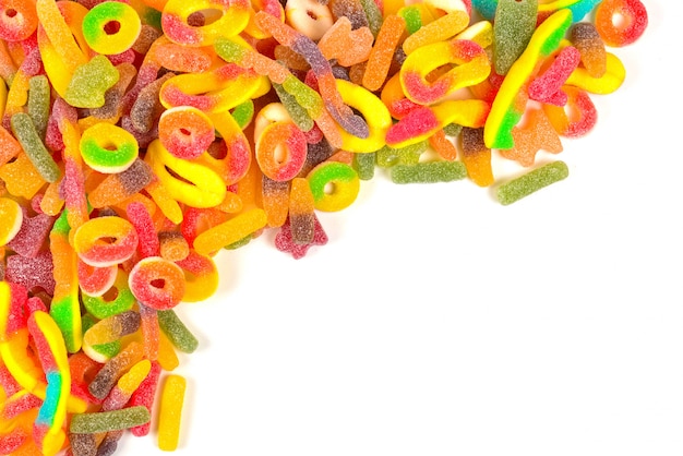 Assorted gummy candies top view