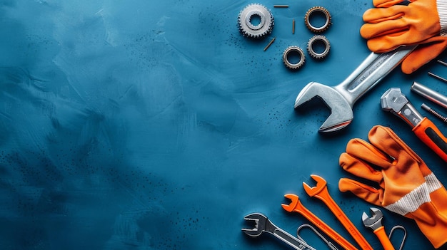 Assorted Hand Tools on Blue Background