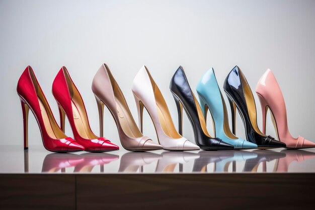 Assorted High Heels Arranged Neatly on a Table for Sale