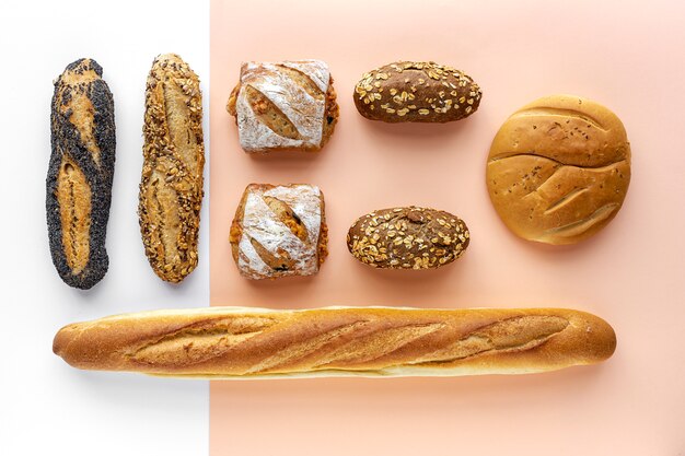 Assorted  homemade bread on dark wood 