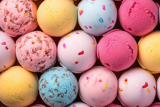 Assorted ice cream balls background