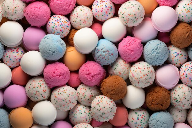 Assorted ice cream balls background