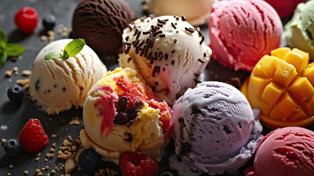 Фото Ассорти мороженого и ягод на столе