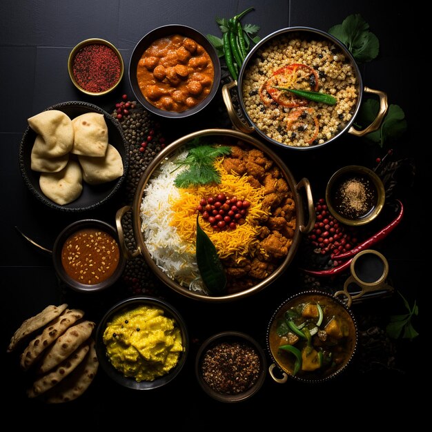 Assorted Indian Delights Presented on a Black Background for a Stunning Visual Experience