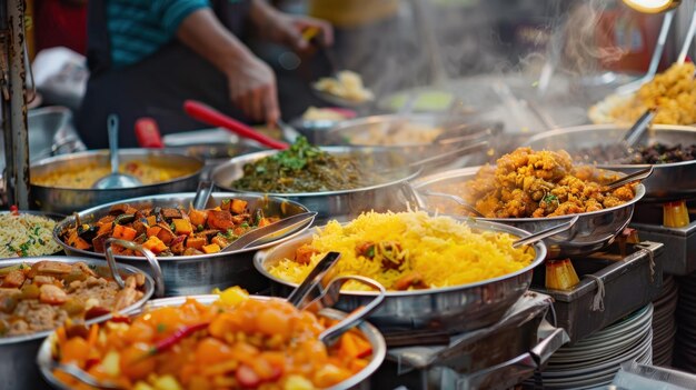 Premium Photo | Assorted Indian Dishes in Street Food Stall An array of