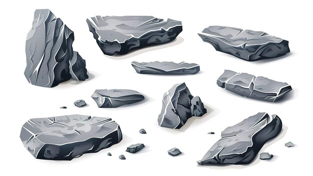 Assorted isolated stones on white background for design elements