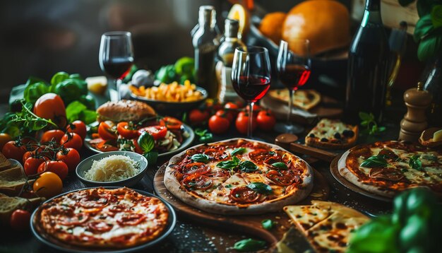 Photo assorted italian food set on table