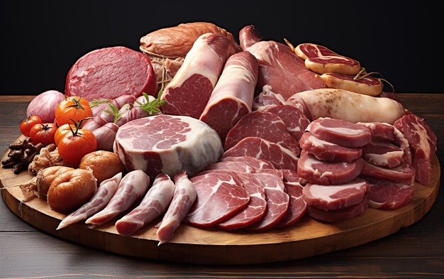 Различные виды мяса и колбасы