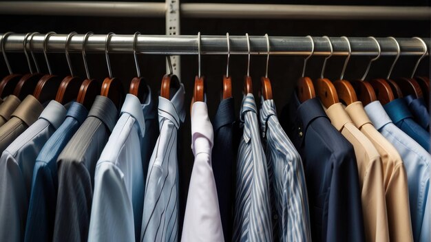 Photo assorted mens dress shirts on a rack