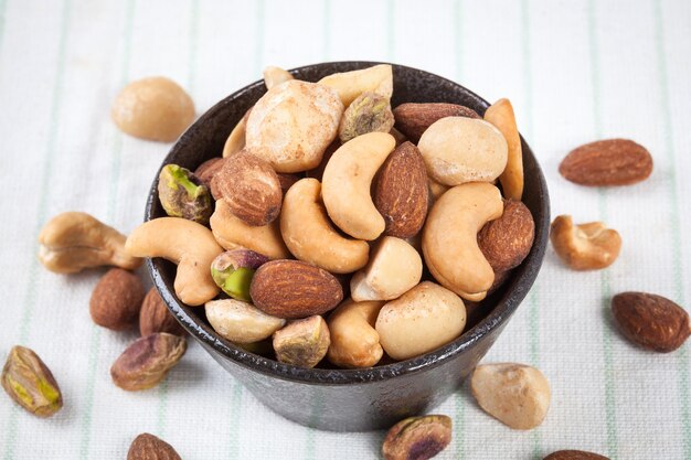 Assorted mixed nuts in bowl on the table