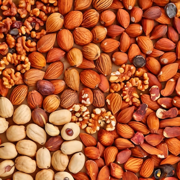 Assorted nuts for a background Almond walnutcashew pistachios hazelnuts peanuts