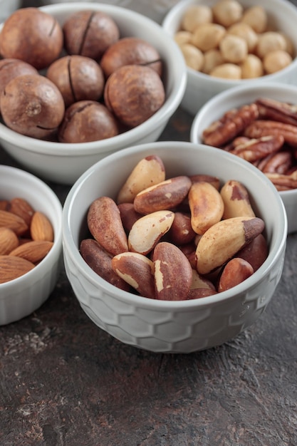 Assorted nuts on a dark background