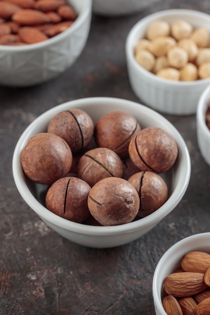 Assorted nuts on a dark background