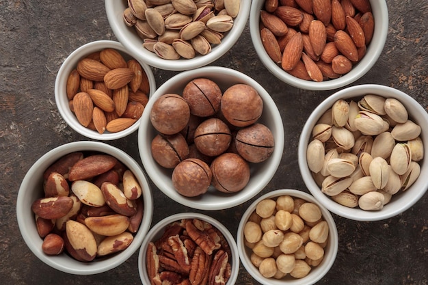 Assorted nuts on a dark background