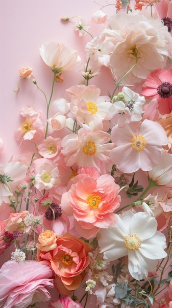 Photo assorted pastel flowers in full bloom closeupxa