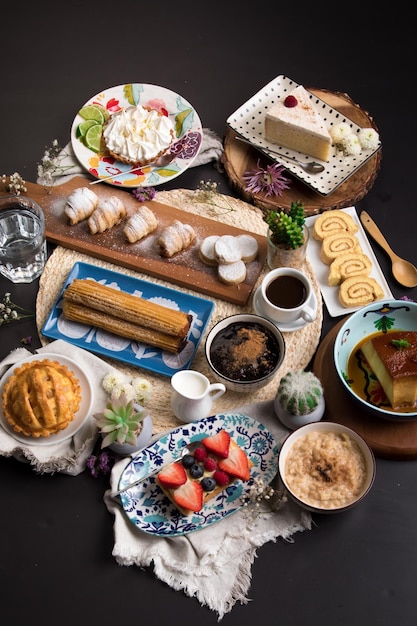 Assorted peruvian desserts peru sweet food buffet table brunch