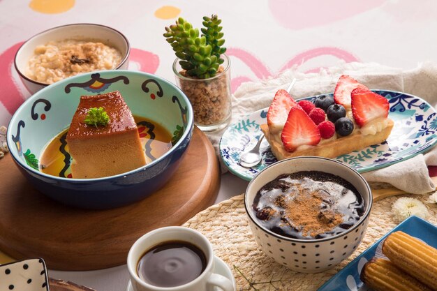 Assorted peruvian desserts peru sweet food buffet table brunch