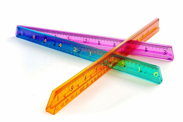 Foto diverse forme triangolari di plastica di diversi colori isolate su uno sfondo bianco