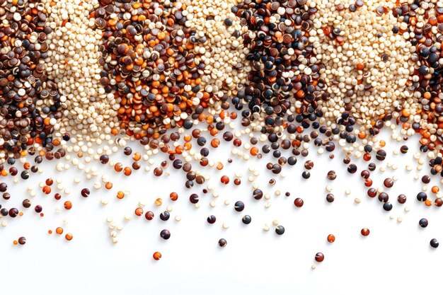 Foto grani di quinoa assortiti in tonalità naturali un primo piano di grani di quinoa misti che evidenziano la varietà di sfumature e texture naturali