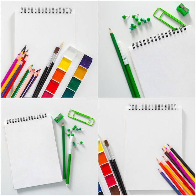 Assorted school supplies with notebooks