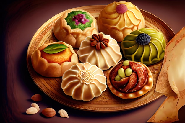 Assorted semolina maamoul or mamoul cookies with dates Generative Ai