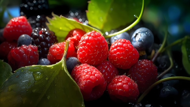 Assorted several types of berries on a dark background