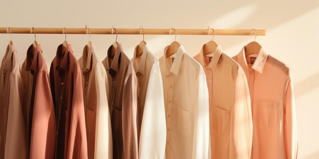 Assorted Shirts on Wooden Hangers