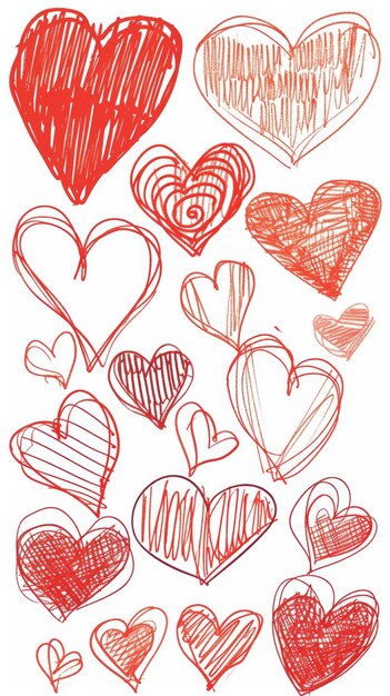 Фото Различные эскизные сердца ручно нарисованные иллюстрации любви