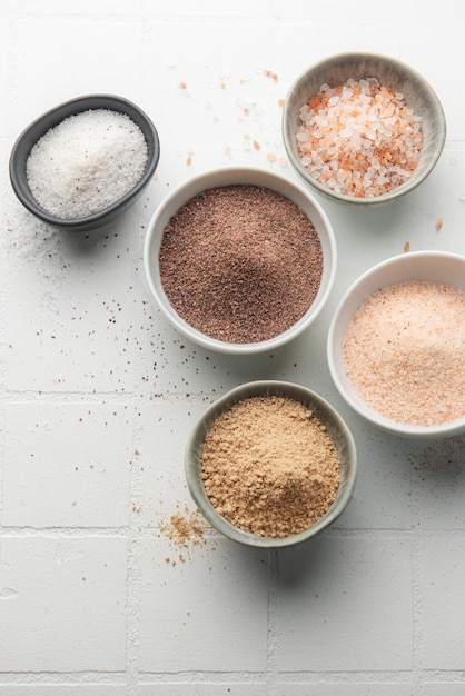 Assorted speciality salt himalayan pink salt italian black truffle salt india black kala namak salt hawaiian black lava sea salt hickory smoked sea saltxD