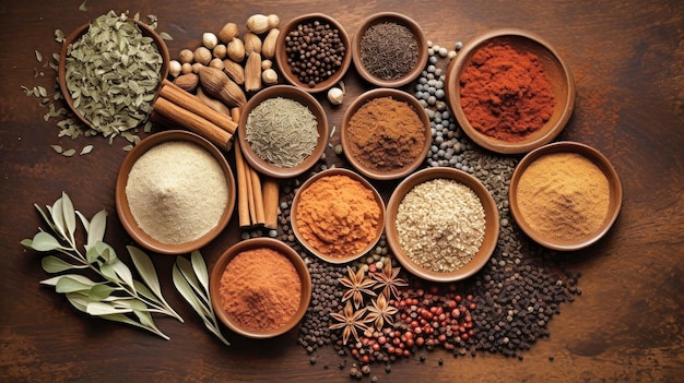 Assorted Spicefilled Bowls Arranged on a Table