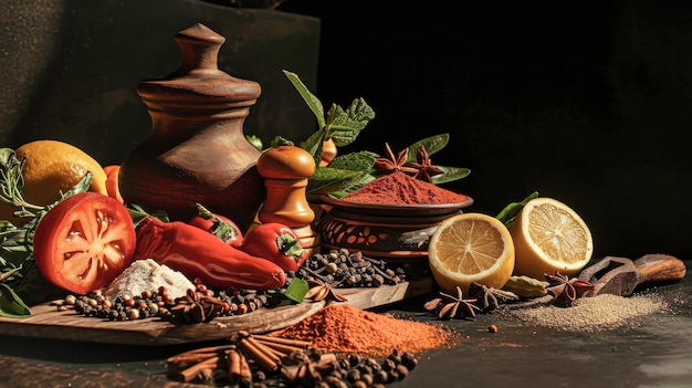 Assorted Spices and Herbs on Wooden Table