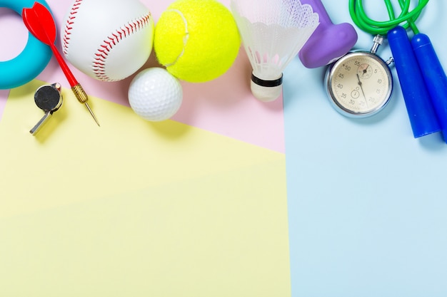 Assorted sports equipment background