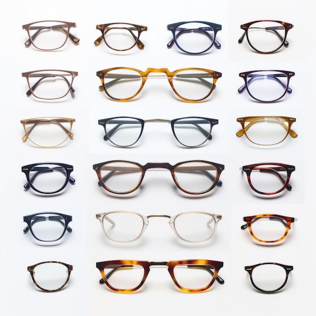 색 배경 에 있는 다양한 선글라스
