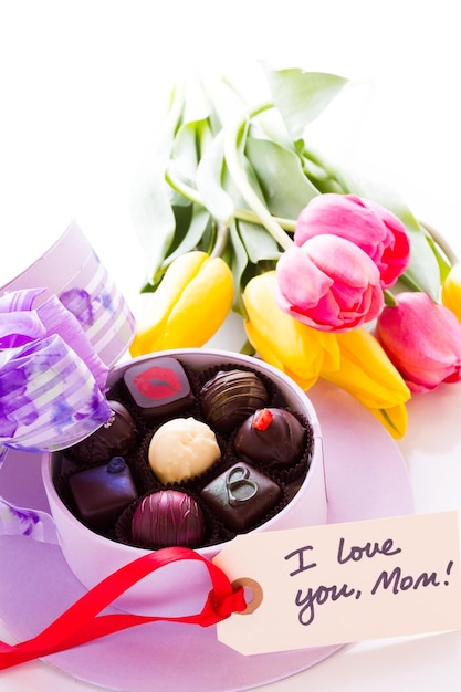 Assorted truffles in cute hat shape boxes for Mothers Day.