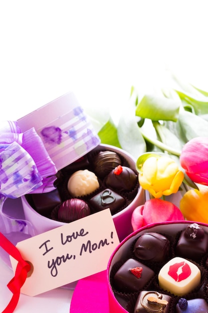 Assorted truffles in cute hat shape boxes for Mothers Day.