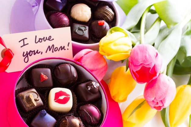 Assorted truffles in cute hat shape boxes for Mothers Day.