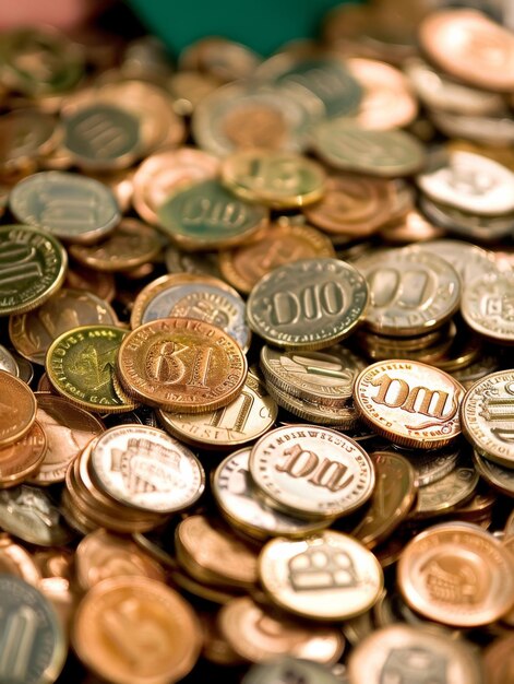Различные виды монет на куче