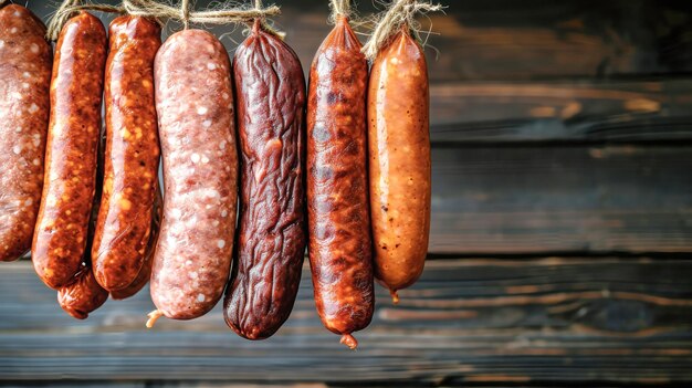 Assorted Types of Sausages Hanging From Rack