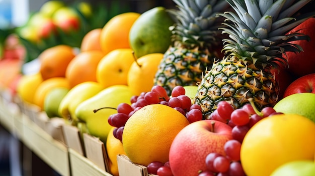 다양한 종류의 신선한 과일 들 이 전시 되어 있다
