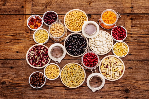 Assorted variety of grains in brown sacks