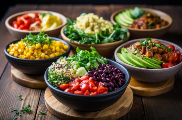 Assorted Vegan Cuisine Bowls on Table