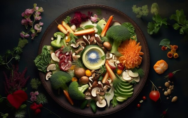 Photo assorted vegetables on a full plate