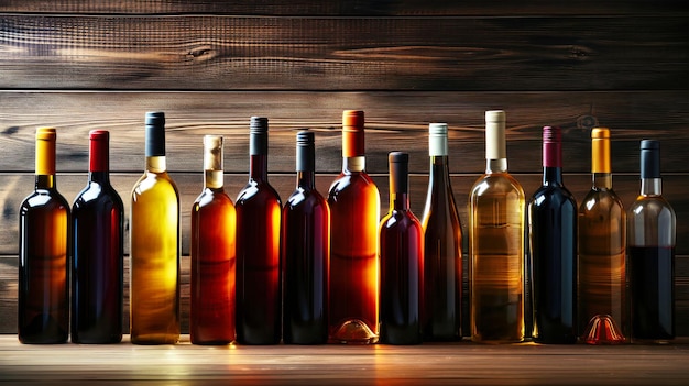 写真 テーブル に 配置 さ れ た ワイン の 種類 の 瓶