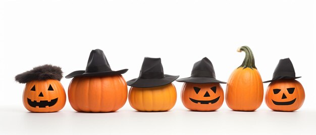 Assortiment halloween pompoenen met hoed