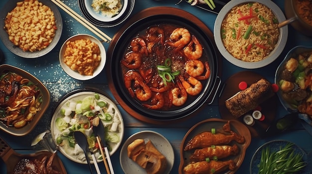 Assortiment Koreaanse traditionele gerechten AI gegenereerd beeld
