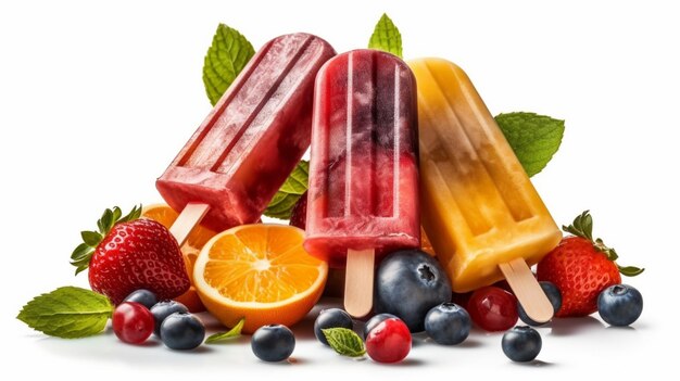 Assortiment koud zomerfruit Popsicle Generative AI